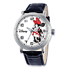 Large Black Leather Strap Minnie Mouse Watch
