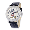 Black Leather Strap 41mm Mickey Mouse Watch with Moving Arms