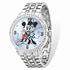 Mickey and Minnie Mouse Silver-tone Crystal Bracelet Watch