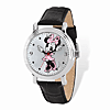 Pink Minnie Mouse Moving Hands Black Leather Watch