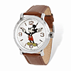 Brown Leather Strap Moving Arms Mickey Mouse Watch