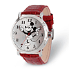 Mickey Mouse Moving Hands Large Red Leather Watch with Silver Dial