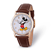 Mickey Mouse Moving Arms Small Silver-Tone Brown Leather Watch