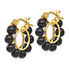 14k Yellow Gold Onyx Bead Hoop Earrings 3/4in