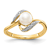 14k Yellow Gold 6mm Freshwater Cultured Pearl Bypass Ring With Diamond Accents