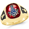 14kt Yellow Gold Masonic Ring with Red Oblong Stone