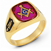 Oblong Blue Lodge Ring with Red Stone - 14k Gold