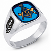 Oblong Blue Lodge Ring with Blue Stone - 14k White Gold