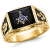 Rectangular Masonic Ring with Black Stone 14k Yellow Gold
