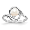 14k White Gold 5.5mm Freshwater Cultured Pearl Wavy Bypass Ring