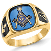 14k Yellow Gold Oblong Blue Lodge Ring with Blue Stone