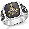 Oblong Masonic Ring Onyx Stone 14k White Gold