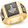 Masonic Ring Rectangular Black Stone Open Back 14k Yellow Gold