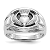 14k White Gold Men's Diamond Black Onyx Claddagh Ring