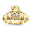 14k Yellow Gold 1/10 ct Diamond Claddagh Ring