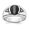 14k White Gold Men's Oval Cabochon Black Onyx Ring with Diamonds