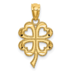 14k Yellow Gold Four Leaf Clover Pendant with Hearts