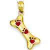 14kt Yellow Gold 5/8in Dog Bone with Red Enamel Paw Prints