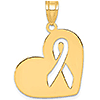 14k Yellow Gold Heart With Cut Out Awareness Ribbon Pendant 3/4in