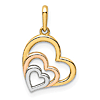 14k Two-Tone Gold with Rhodium Three Hearts Charm 3/8in
