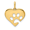14k Yellow Gold Paw Print Heart Pendant 1/2in