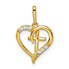 14k Yellow Gold Cubic Zirconia Heart with Cross Pendant 1/2in
