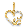 14k Yellow Gold Cubic Zirconia Heart with Anchor Pendant 1/2in