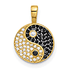 14k Yellow Gold Black and White Cubic Zirconia Yin and Yang Pendant 3/8in