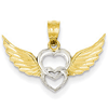 14kt Two-tone Gold 3/4in Heart and Wings Pendant