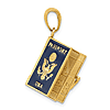 14k Yellow Gold Enamel 3-D Passport Pendant 3/4in