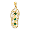 14k Yellow Gold White Enamel Flip-Flop Pendant with Green Sea Turtles