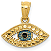 14k Yellow Gold Small Black Enameled Evil Eye Pendant