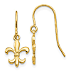 14k Yellow Gold Fleur De Lis Dangle Earrings 7/8in