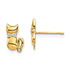 14k Yellow Gold Cat with CZ Bowtie Earrings