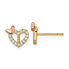 14k Two-tone Gold Cubic Zirconia Heart With Butterfly Earrings