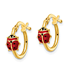 14k Yellow Gold Enamel Ladybug Hoop Earrings
