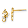 14k Yellow Gold Cubic Zirconia Seahorse Post Earrings