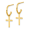 14k Yellow Gold Cross Dangle C Hoop Earrings