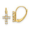 14k Yellow Gold Small Cubic Zirconia Leverback Cross Earrings