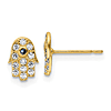 14k Yellow Gold CZ and Blue Glass Hamsa Post Earrings