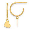 14k Yellow Gold C Hoop Earrings With Dangling Heart Charms