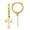 14k Yellow Gold Dangle Cross Hoop Earrings