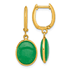 14k Yellow Gold Oval Jade Cabochon Dangle Hinged Hoop Earrings
