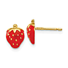 14k Yellow Gold Enamel Strawberry Earrings