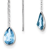 14kt White Gold Pear Blue Topaz Bezel Threader Earrings