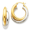 14kt Two-tone Gold 1in Hinged Double Hoop Earrings 8mm