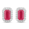14k White Gold 0.75 ct tw Octagon-cut Ruby and Diamond Halo Earrings