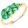 14k Yellow Gold Zambian Marquise-cut Emerald Leaf with Diamonds