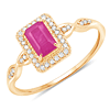 14k Yellow Gold .65 ct Emerald-cut Ruby Diamond Halo Ring