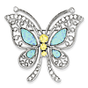 Sterling Silver Blue Opal with Yellow and Clear CZ Butterfly Pin